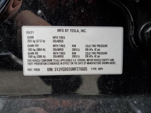 5YJYGDEE6MF276605 | 2021 TESLA MODEL Y