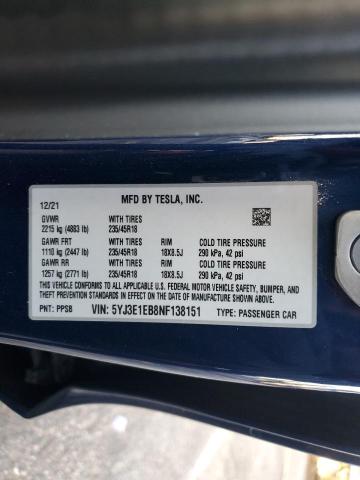 5YJ3E1EB8NF138151 | 2022 Tesla model 3