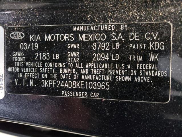 3KPF24AD8KE103965 | 2019 KIA FORTE FE