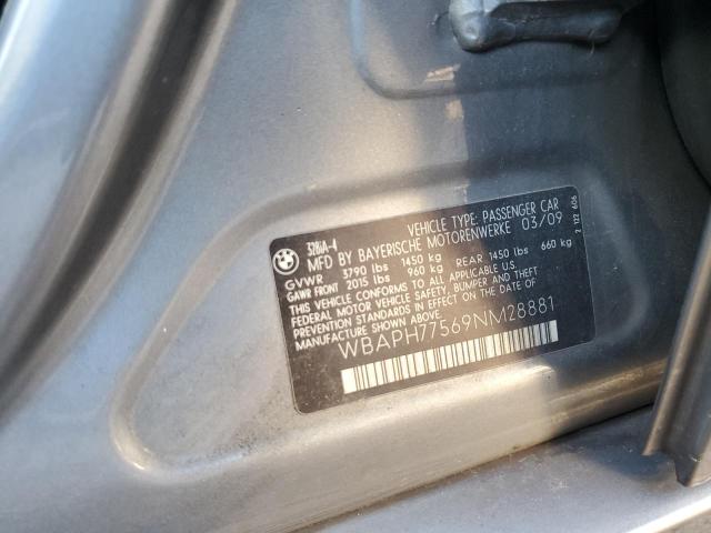 VIN: WBAPH77569NM28881 Auction: COPART Lot: 77796613 Location: SC - NORTH CHARLESTON WBAPH77569NM28881 BMW 3 SERIES 2009 GRAY Photo 12