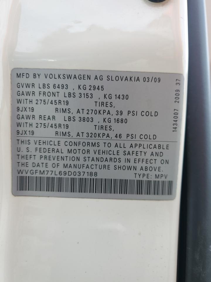 WVGFM77L69D037188 2009 Volkswagen Touareg 2 V6 Tdi