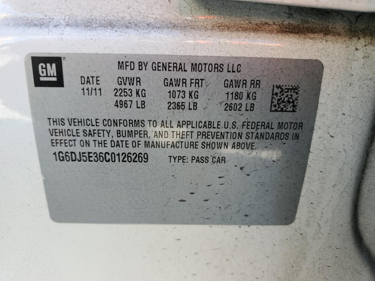 1G6DJ5E36C0126269 2012 Cadillac Cts Performance Collection