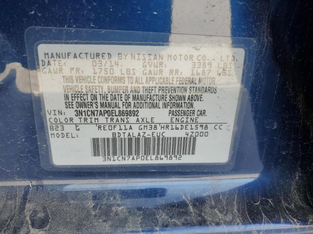 3N1CN7AP0EL869892 | 2014 NISSAN VERSA S