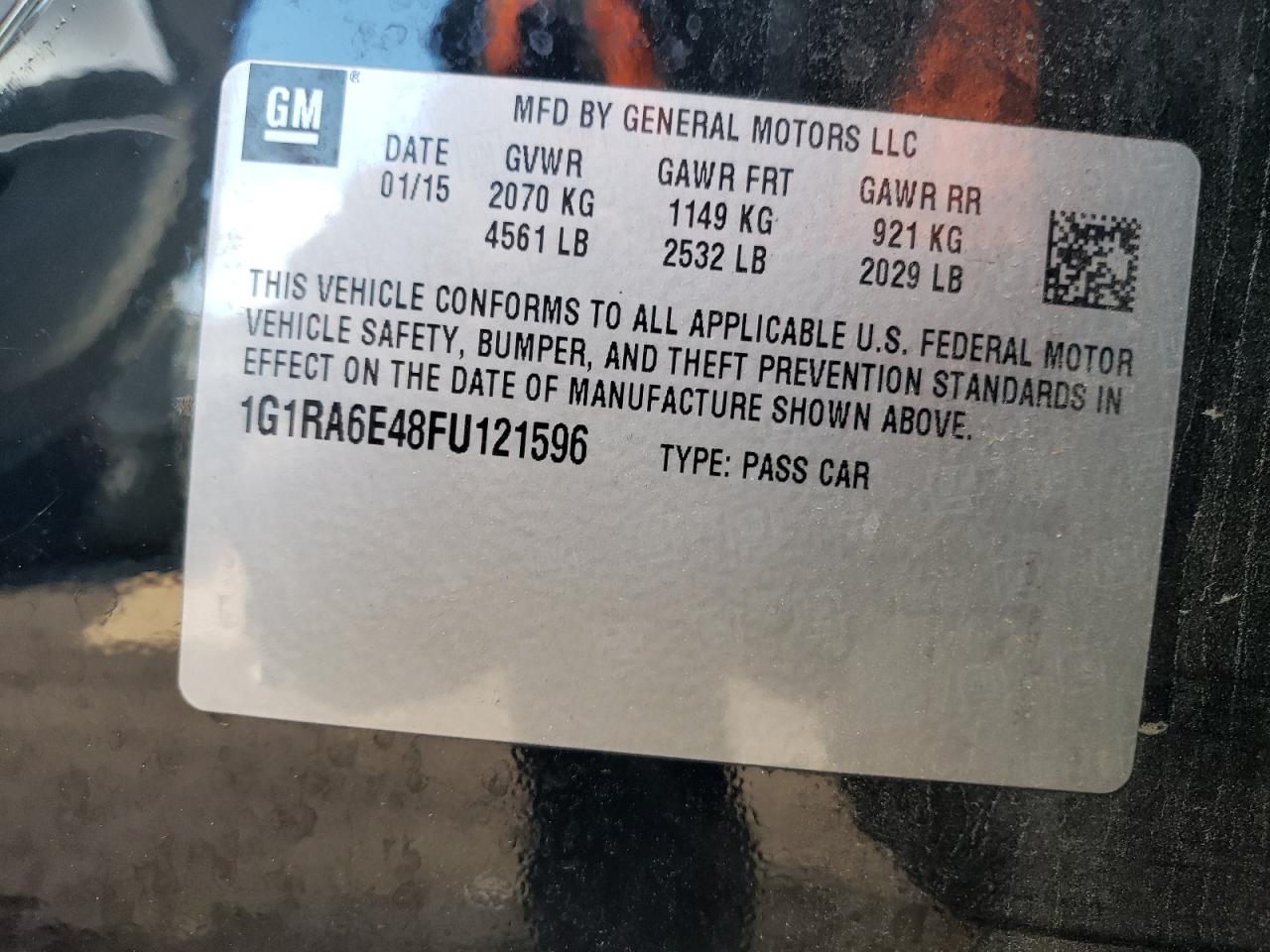 1G1RA6E48FU121596 2015 Chevrolet Volt