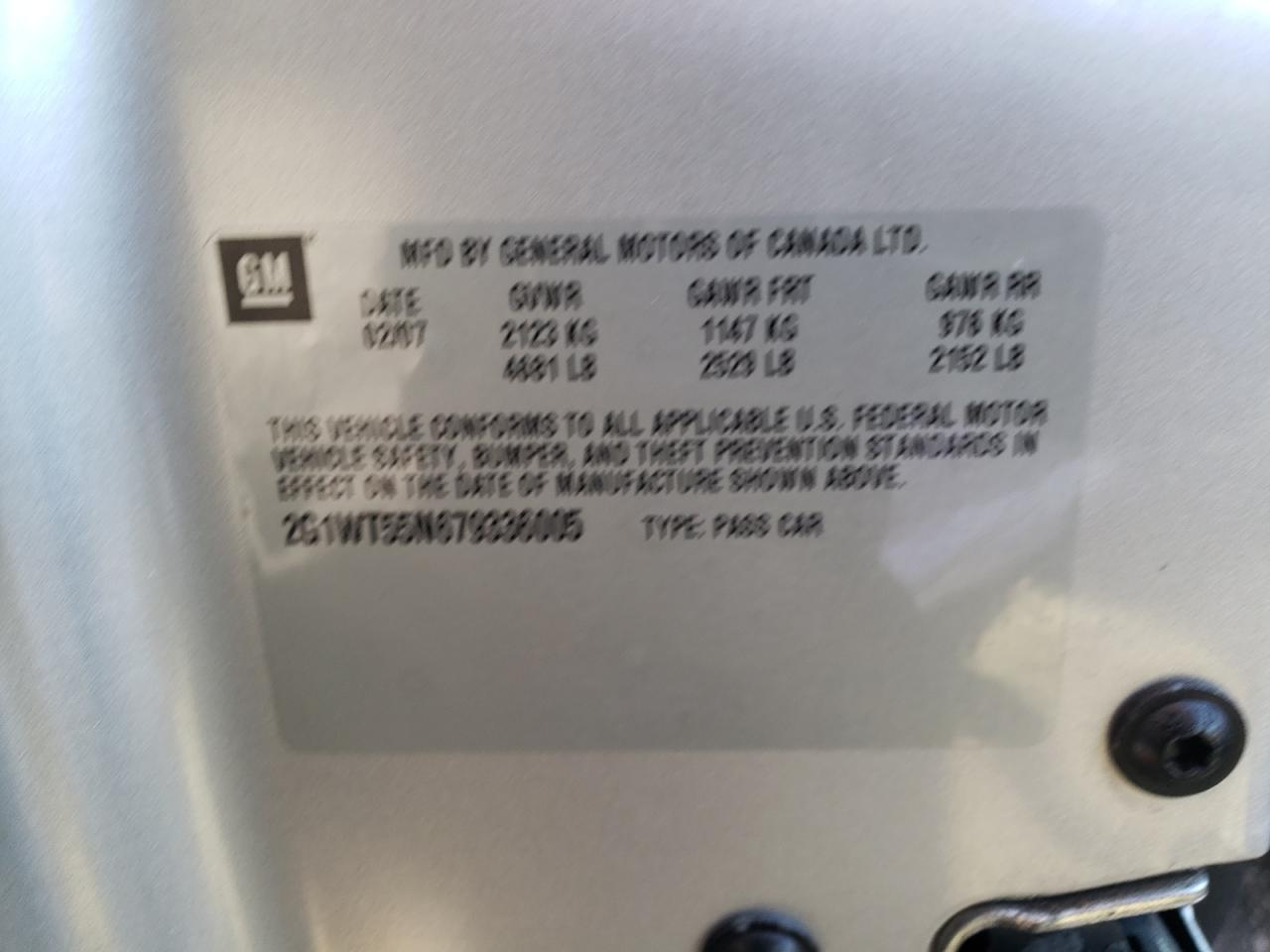 2G1WT55N679336005 2007 Chevrolet Impala Lt