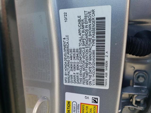 1HGCV3F22NA040866 | 2022 HONDA ACCORD HYB