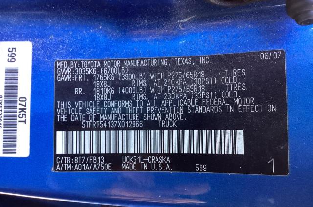 5TFRT54137X012966 2007 Toyota Tundra Double Cab Sr5