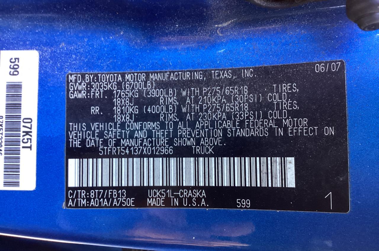 5TFRT54137X012966 2007 Toyota Tundra Double Cab Sr5 5TFRT54137X012966 2007 Toyota Tundra Double Cab Sr5