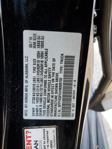 2017 HONDA RIDGELINE - 5FPYK3F51HB009702