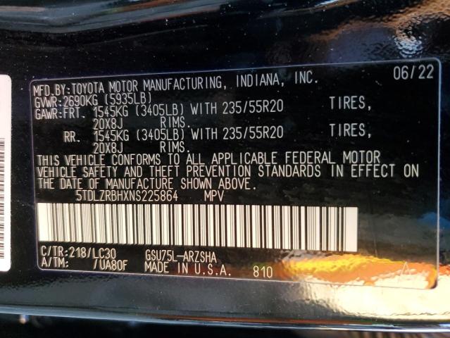 5TDLZRBHXNS225864 Auction: COPART Lot: 74260963 Location: NJ - TRENTON 5TDLZRBHXNS225864 TOYOTA HIGHLANDER 2022 BLACK Photo 13