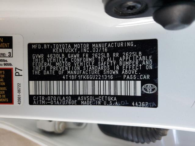 2016 TOYOTA CAMRY LE - 4T1BF1FK6GU221316
