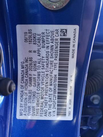 2HGFC2F88KH576994 | 2019 HONDA CIVIC SPOR