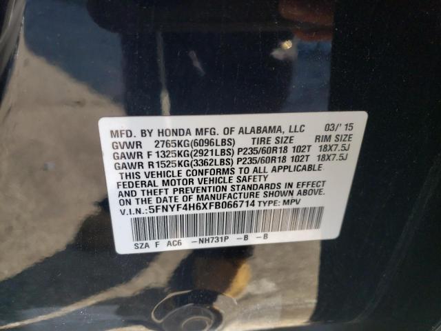 5FNYF4H6XFB066714 Honda PILOT EXL