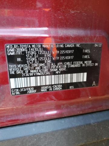 2022 TOYOTA RAV 4 2T3G1RFV1NW267346