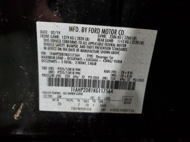 Lot #2305126993 2019 FORD TAURUS SE salvage car