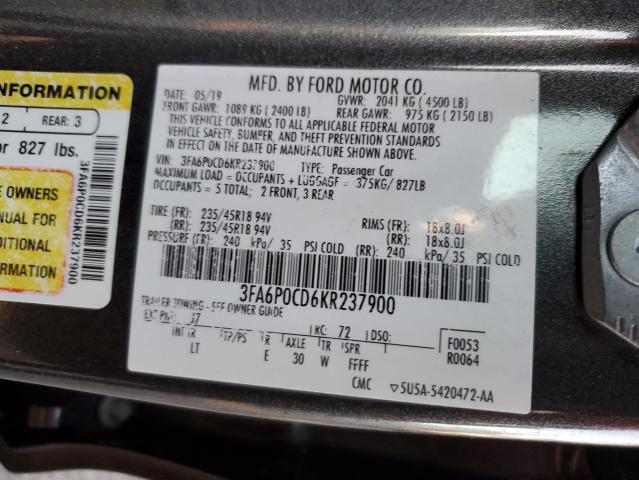 VIN 3FA6P0CD6KR237900 2019 Ford Fusion, Sel no.12