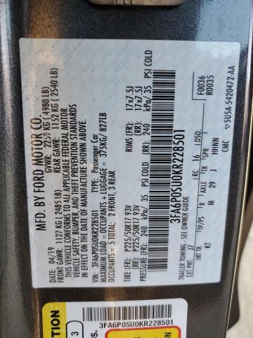 3FA6P0SU0KR228501 2019 FORD FUSION - Image 12