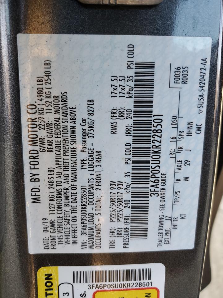 3FA6P0SU0KR228501 2019 Ford Fusion Titanium