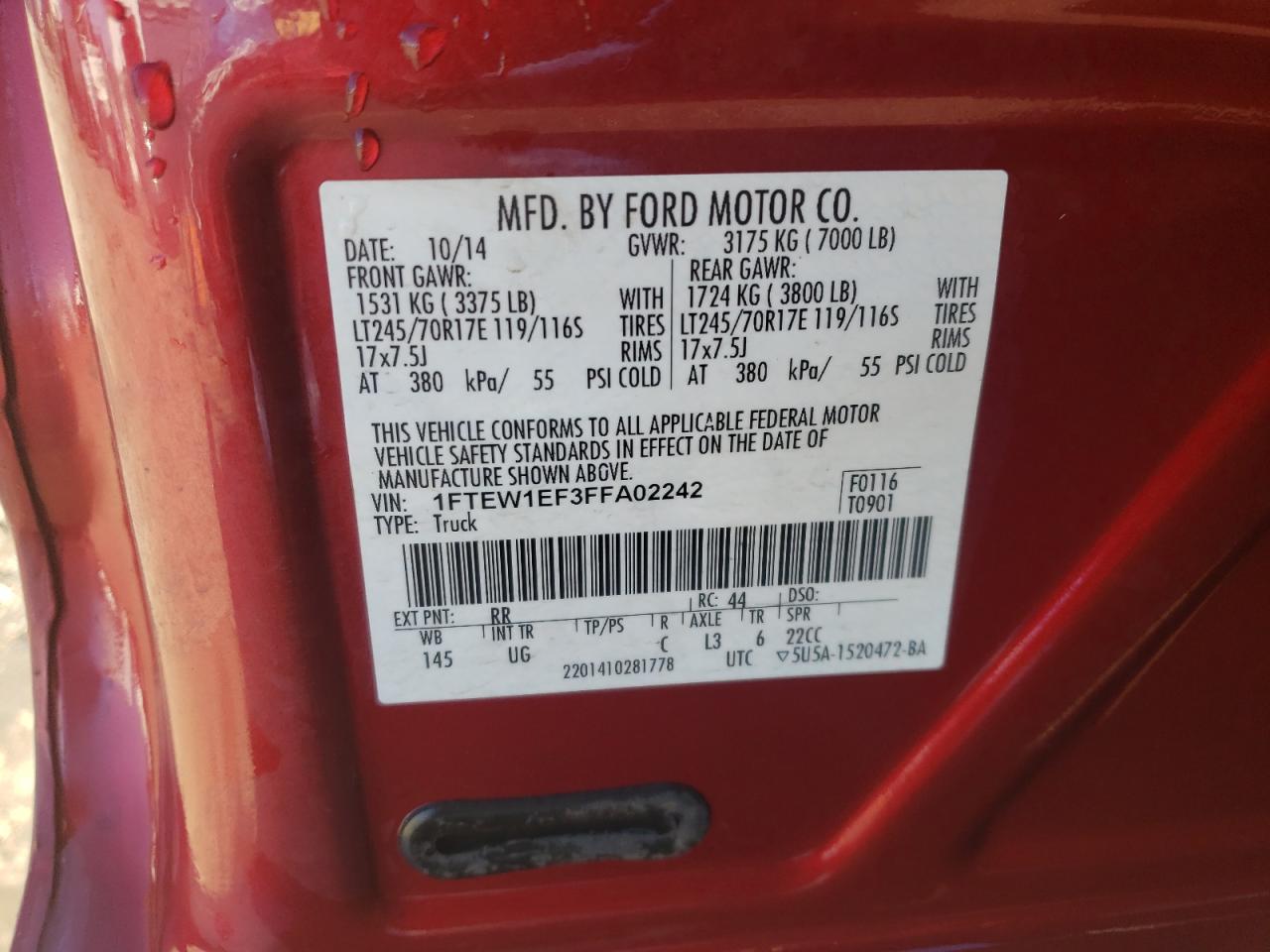 2015 Ford F150 Supercrew vin: 1FTEW1EF3FFA02242