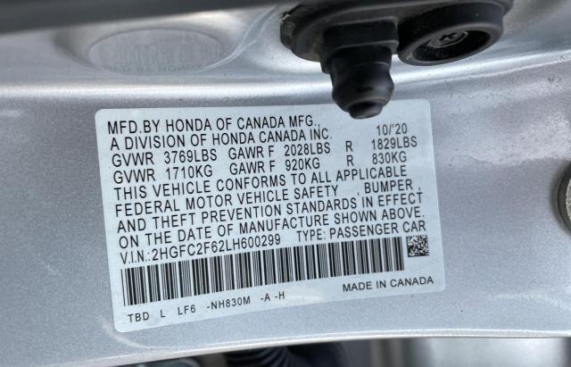 2HGFC2F62LH600299 2020 Honda Civic Lx