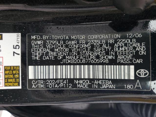 JTDKB20U877605998 | 2007 Toyota prius