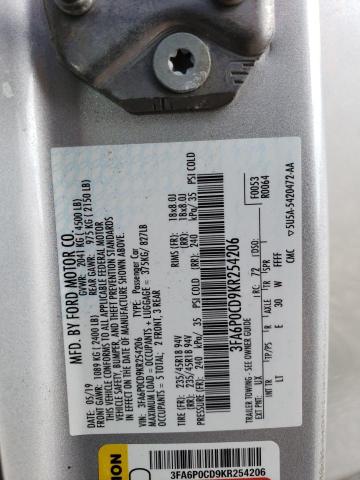 3FA6P0CD9KR254206 2019 FORD FUSION, photo no. 13