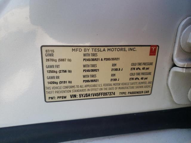 2015 TESLA MODEL S P9 5YJSA1V45FF097374