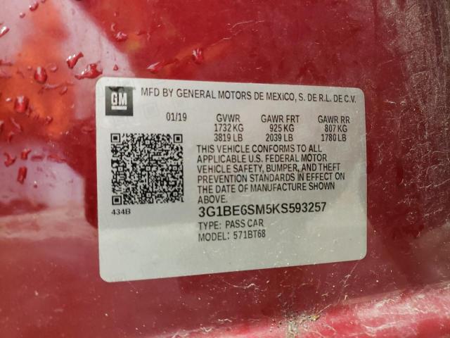 3G1BE6SM5KS593257 | 2019 CHEVROLET CRUZE LT