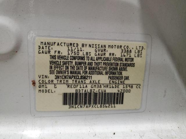 2012 Nissan Versa S VIN: 3N1CN7APXCL856211 Lot: 77978773