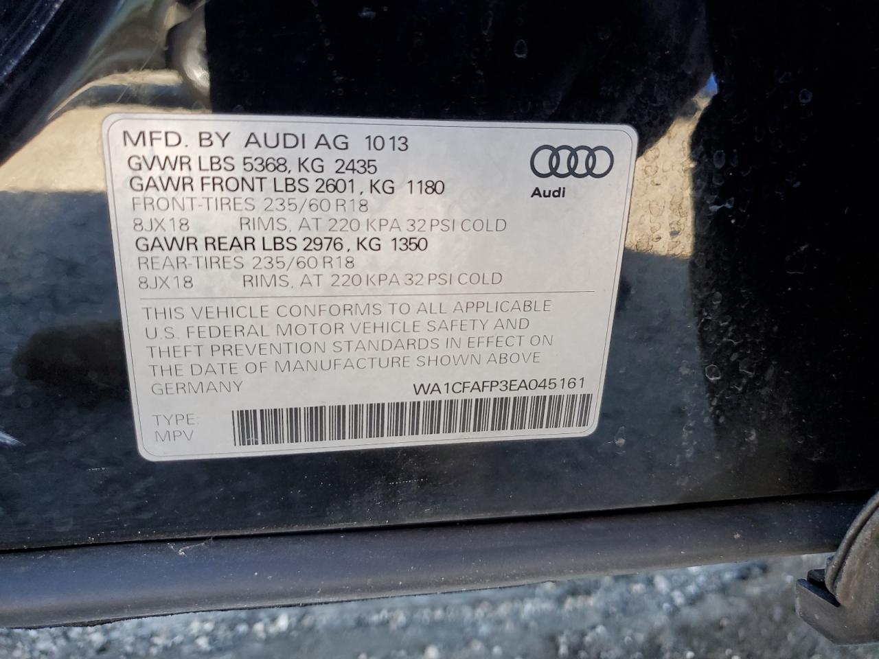 2014 Audi Q5 Premium vin: WA1CFAFP3EA045161