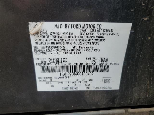 1FAHP2E86GG100409 | 2016 FORD TAURUS SEL