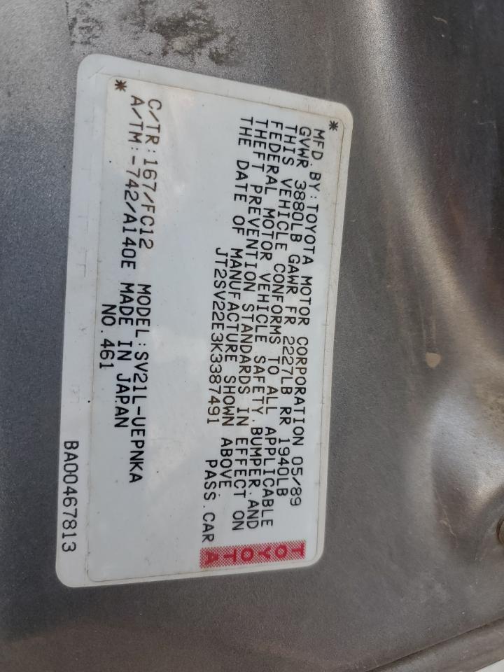 JT2SV22E3K3387491 1989 Toyota Camry Le