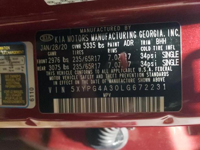 2020 KIA SORENTO L - 5XYPG4A30LG672231