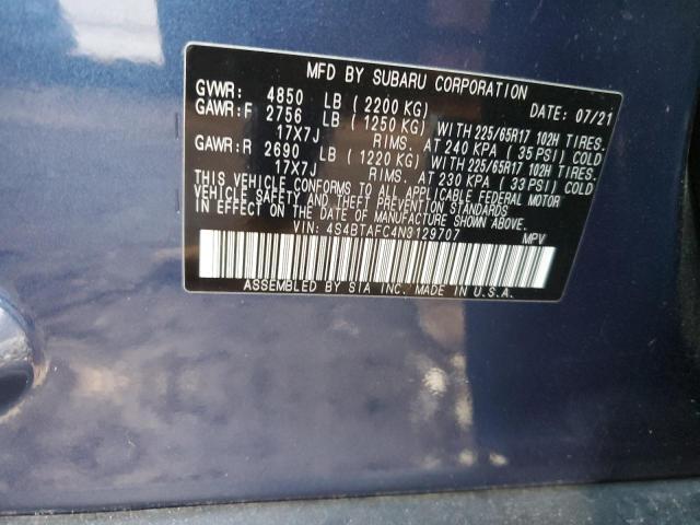 4S4BTAFC4N3129707 | 2022 Subaru outback premium