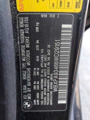 2006 BMW X3 3.0I VIN: WBXPA93466WD29151 Lot: 78322733