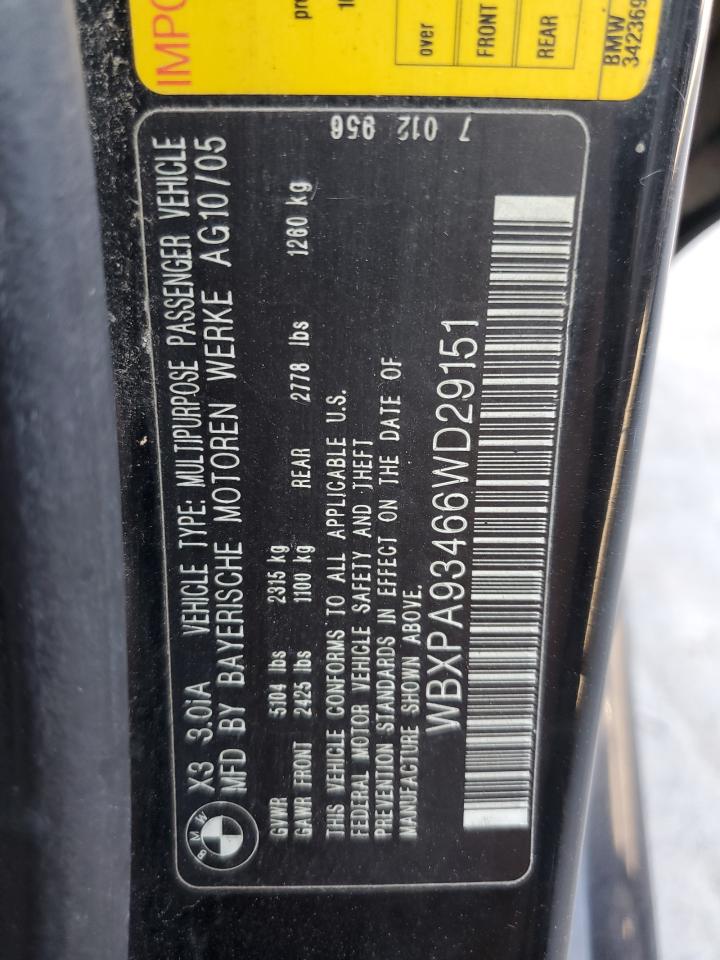 WBXPA93466WD29151 2006 BMW X3 3.0I