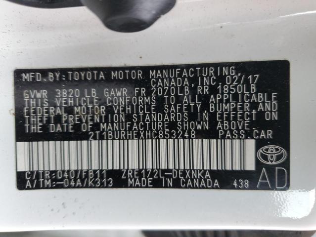 2T1BURHEXHC853248 | 2017 TOYOTA COROLLA L