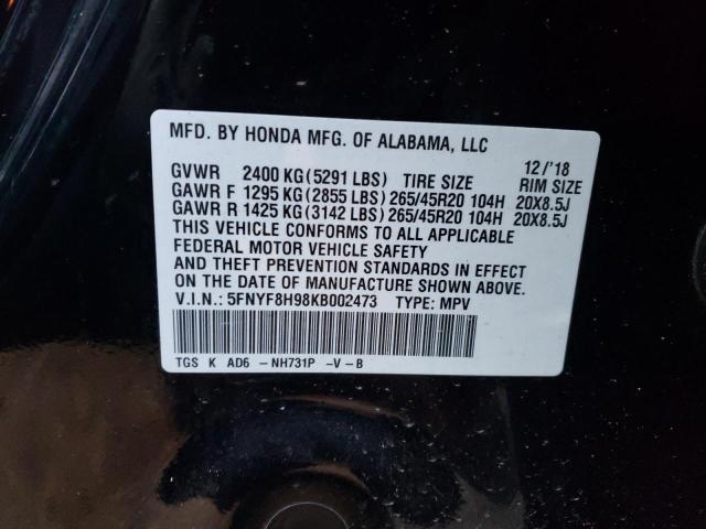 5FNYF8H98KB002473 | 2019 HONDA PASSPORT T