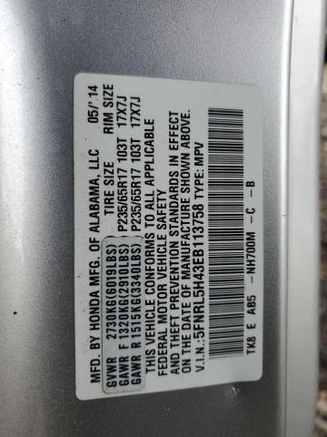 5FNRL5H43EB113758 | 2014 Honda odyssey ex