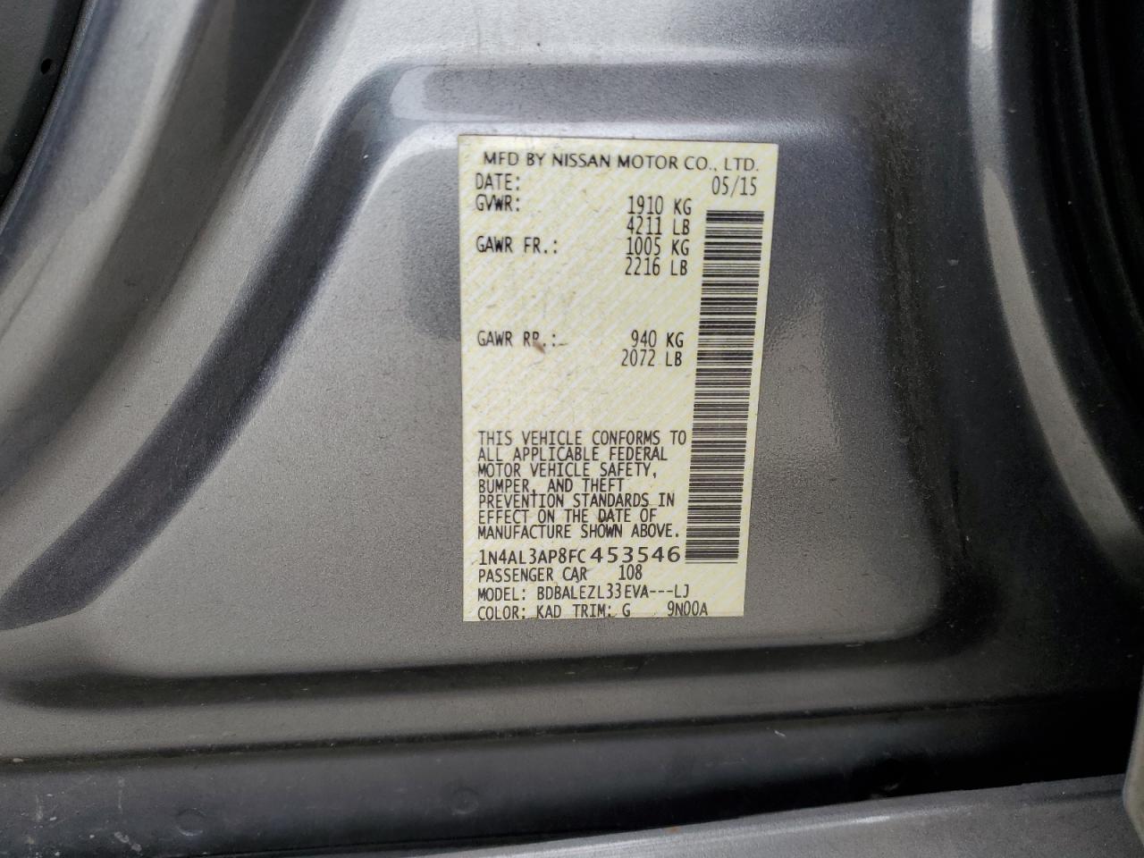 1N4AL3AP8FC453546 2015 Nissan Altima 2.5