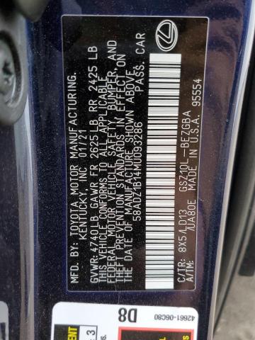 58ADZ1B14MU093286 | 2021 LEXUS ES 350 BAS