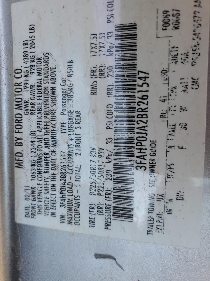 3FAHP0JA2BR261547 2011 Ford Fusion Sel