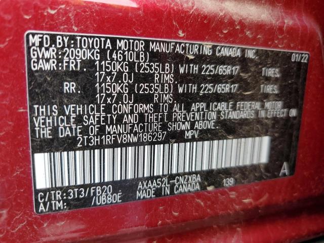 2T3H1RFV8NW186297 | 2022 TOYOTA RAV4 LE