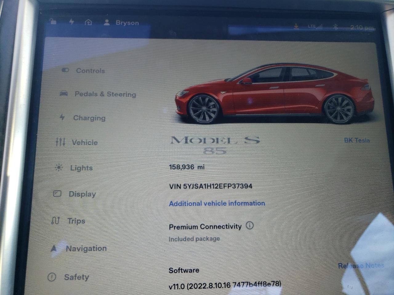 2014 Tesla Model S vin: 5YJSA1H12EFP37394