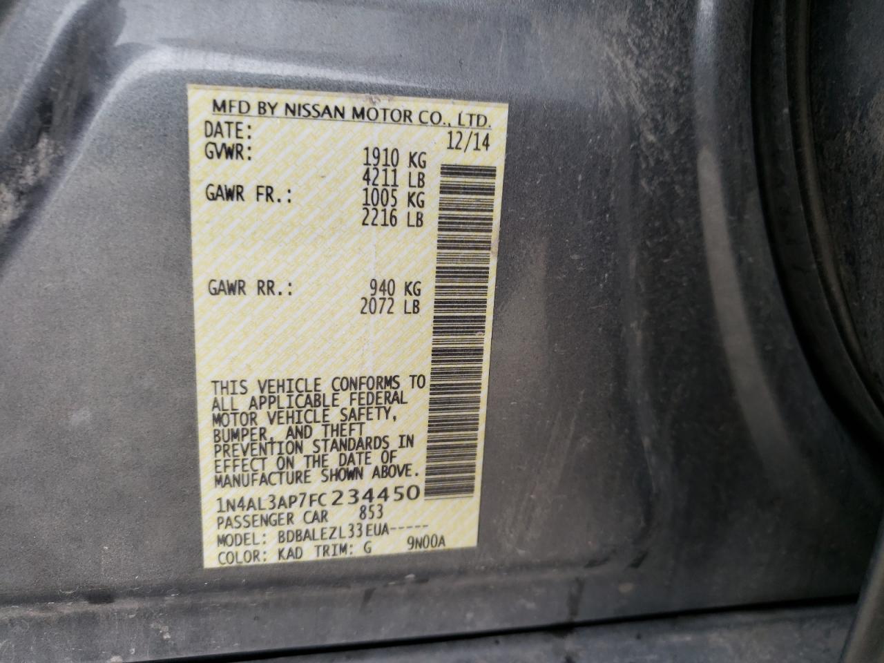 1N4AL3AP7FC234450 2015 Nissan Altima 2.5