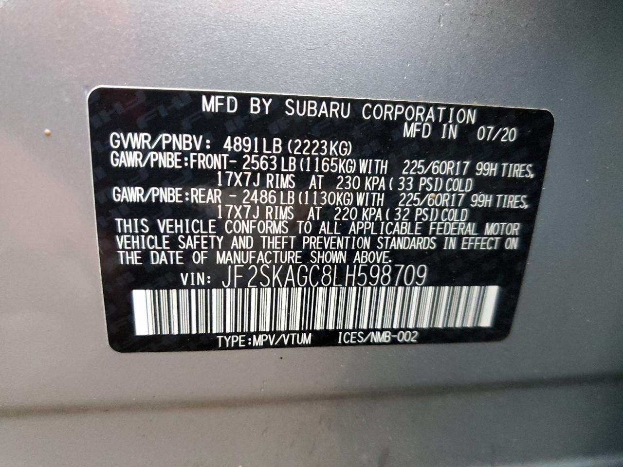 Lot #2826109581 2020 SUBARU FORESTER P