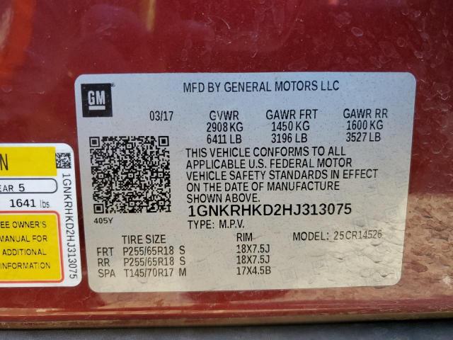 1GNKRHKD2HJ313075 | 2017 CHEVROLET TRAVERSE L