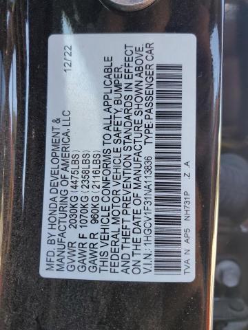 1HGCV1F31NA113836 | 2022 HONDA ACCORD SPO