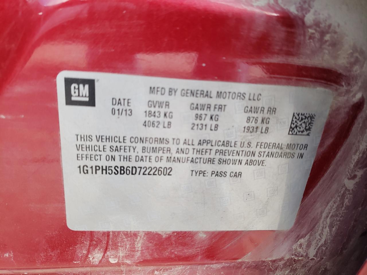 1G1PH5SB6D7222602 2013 Chevrolet Cruze Eco 1G1PH5SB6D7222602 2013 Chevrolet Cruze Eco