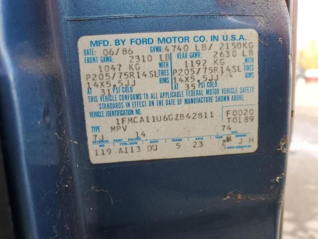 1FMCA11U6GZB42811 1986 Ford Aerostar